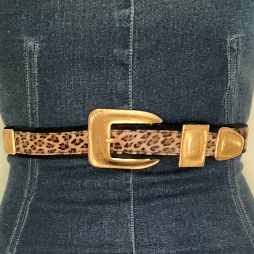 Leatherock Leopard Print Belt with Gold Buckle